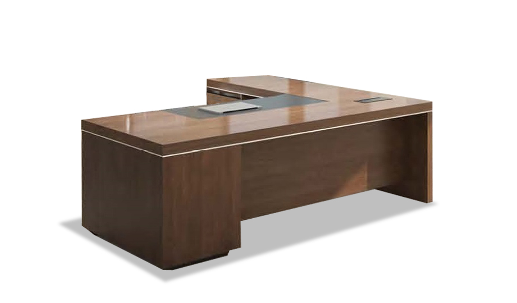 L Shaped Office Table In Luxurious Walnut Finish: Boss's Cabin