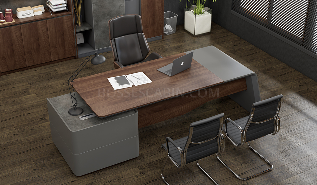 Classy Office Table In Walnut  Elegant Office Tables Online: Boss