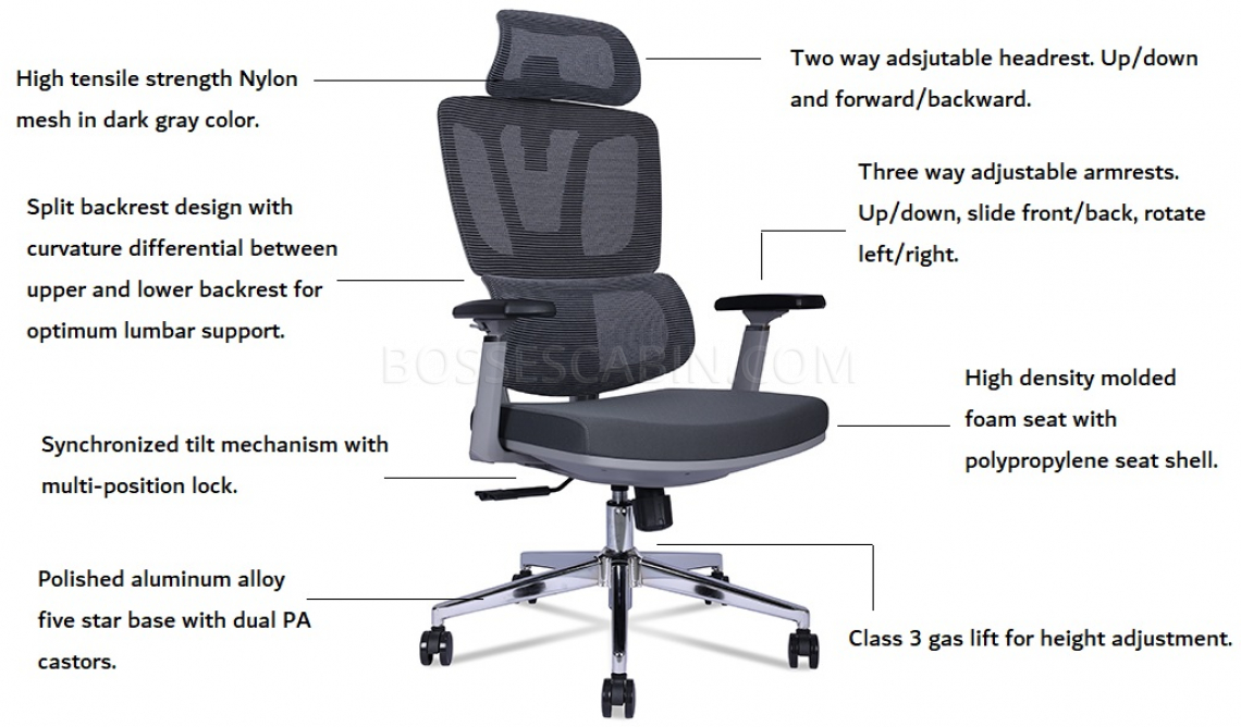 Clove High Back Office Chair In Light Gray Frame: Bossescabin.com