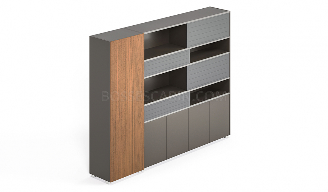 Varna 8 Feet Office Cabinet In Walnut Veneer: Boss'sCabin.com