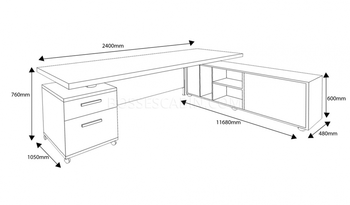 8 Feet Office Table With Side Cabinet | Elegant Office Desks: Boss'sCabin