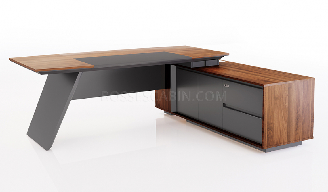 'Maxima' 7 Ft Walnut Finish Desk With Slanted Leg: Boss's Cabin