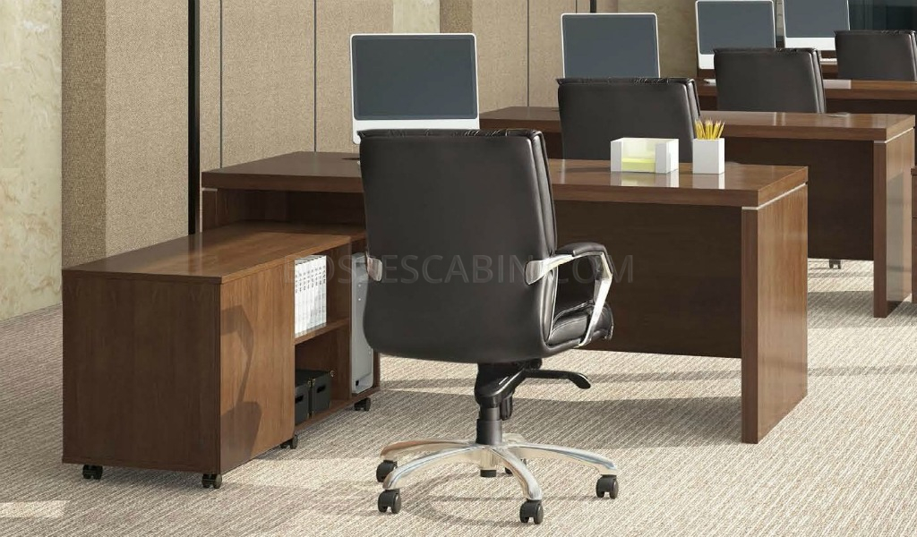 Office Table With Side Return  Walnut Veneer Finish: BosseCabin.com