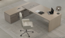 'Lucira' 8.5 Ft. Office Desk In White Oak & Seagull Gray