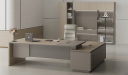 'Lucira' 8.5 Ft. Office Desk In White Oak & Seagull Gray