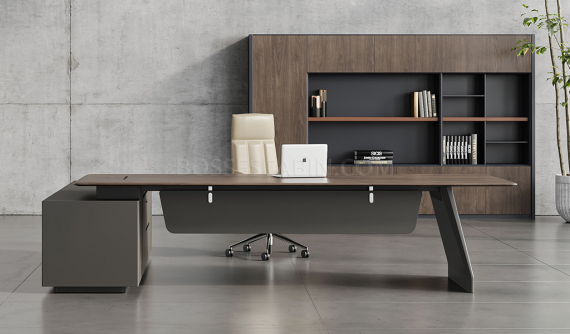 Varna 8.5 Ft Office Desk In American Black Walnut: Boss's Cabin