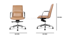 'Aulenti' Mid Back Brown Leather Chair With Aluminum Arms