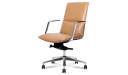 'Aulenti' Mid Back Brown Leather Chair With Aluminum Arms