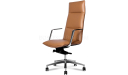 'Aulenti' High Back Brown Leather Chair With Aluminum Arms