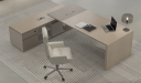 'Lucira' 8 Feet Office Desk In White Oak & Seagull Gray Finish