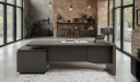 'Vistra' 8 Feet Office Desk In Asti Walnut & Advanced Gray Finish